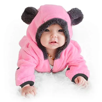 3 6 12 18 24 Months Winter Baby Hooded Romper Infant Boys Girs Jumpsuit Toddler Cartoon Ears Jumpsuit Zip Children's Clothes 1