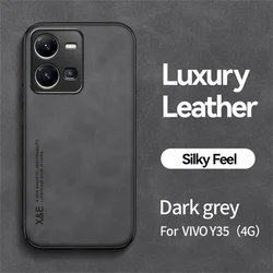 Leather Back Case with Metal Plate Holder and Magnetic Car Mount Compatibility for VIVO Y35 4G (Dark grey)