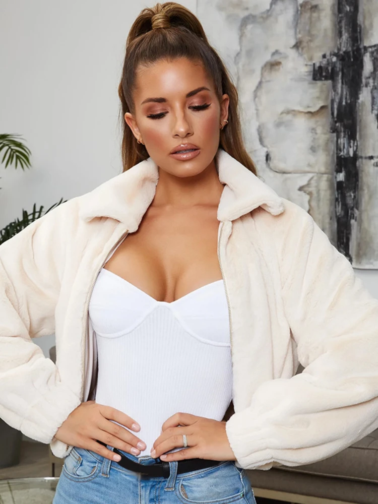 

2022 Winter Hot Selling Sexy Top Solid Color Fashion Casual Polo Collar Imitation Cashmere Long Sleeve Zipper Coat