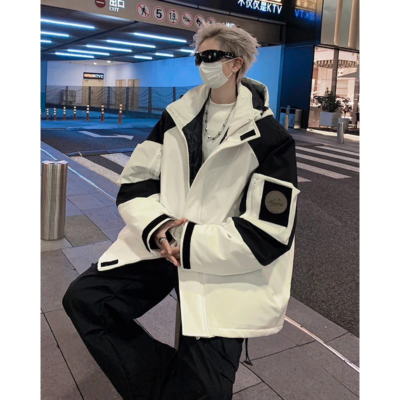 

Privathinker Waterproof Contrast Color Men Parkas Cotton Padded Jacket Winter Thicken Warm Male Hooded Jackets Hip Hop Male Coat