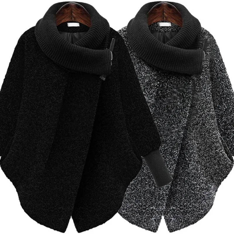 New Winter Fashion Women's Loose Warm High-neck Woolen Coat Loose Long-sleeved Woolen Coat