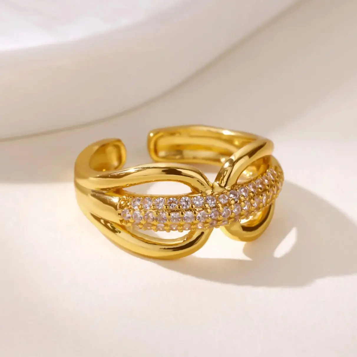 Zircon Owl Shape Rings Gold Color Geometric Adjustable Finger Rings For Women