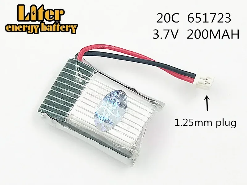 3 Pezzi 1.25Mm Spina 3.7V 200Mah 651723 H20 Rc Quadcopter Pezzi Di Ricambio 150Mah Batteria Lipo Batteria Lipo 3.7V 25C