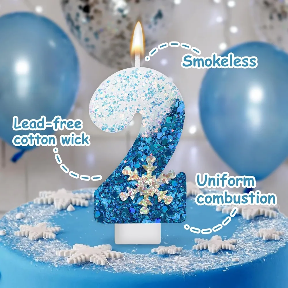 Snowflake-Themed  Birthday Candles Sparkling Cake Topper Decorations for Kids Party Supplies Festive Celebration Accessories