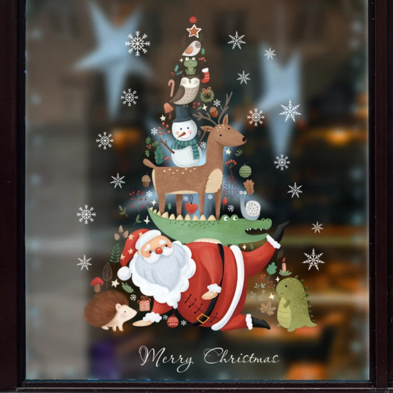 New Christmas Decoration Window Stickers Santa Gifts Merry Christmas Mirror Sticker Xmas Tree Window Glass Sticker New Year 2023