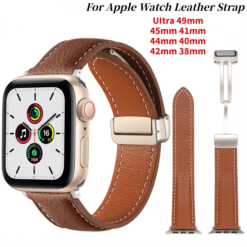 

Leather Magnetic Strap For Apple Watch 49mm 45mm 41mm 40mm 44mm 42mm Bracelet Watchband iWatch Series Ultra 8 7 6 5 4 3 SE Belt