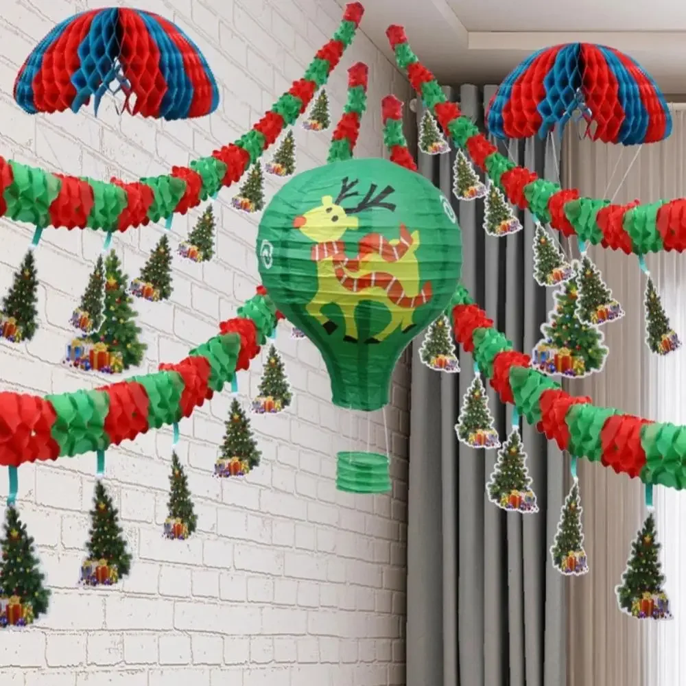 Holiday Party Christmas Banner Decoration Honeycomb Paper Pull Flower Pendant Santa Ceiling Arrangement Decoration Banner