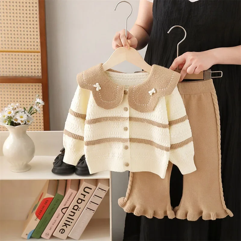 Autumn Kids Color Block Knit Sweater Pants Set