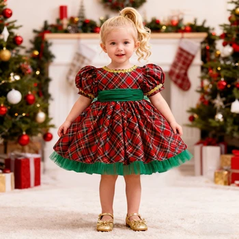 Plaid Christmas Party Baby Girls Dress Carnival Halloween Cosplay Costume Infants 1st Birthday Wedding Prom Girl Dresses Evening