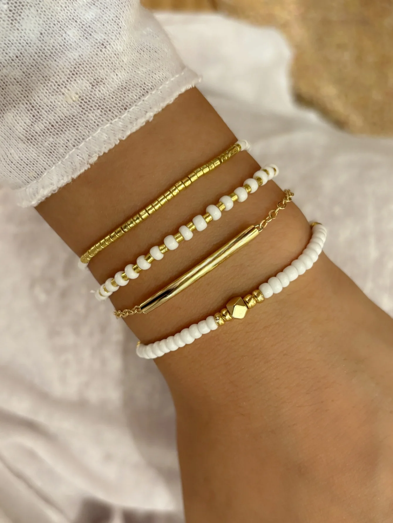 4PCS Thin Tube Beads Bracelet Set Womens Party Holiday Jewelry