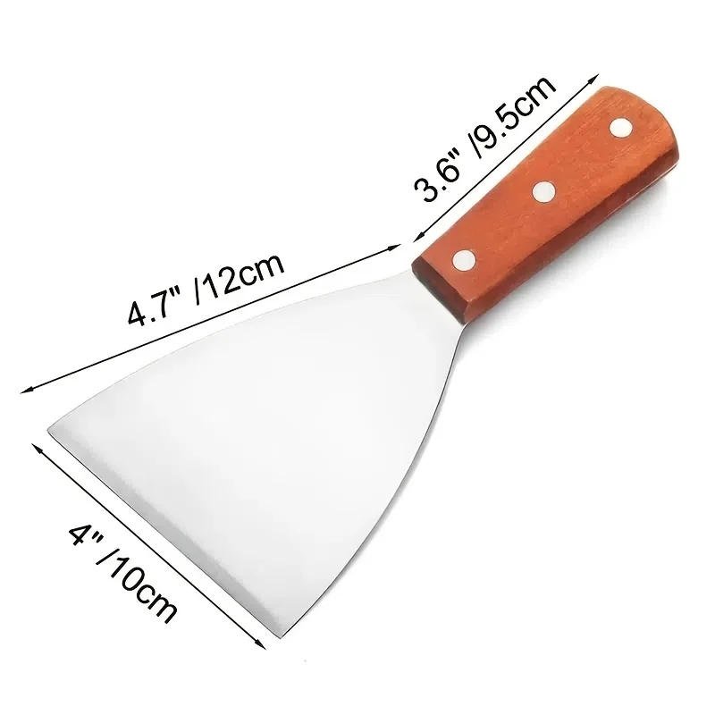 Set Of 2 Stainless Steel Spatulas for Grilling Iron Plate Cooking Pizza Steak Wooden Handle Slotted Spatula