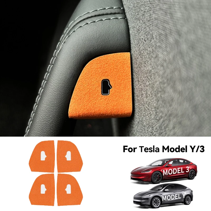 4PCS For Tesla Model 3 Highland 2025 Model Y Juniper 2025 Door Opening Button Sticker Door Window Button Car Auto Accessories