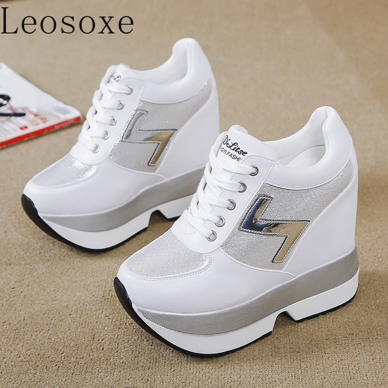 Fashion Women's High Platform Casual Sneakers Height Increasi Leathe Shoes 10 CM Thick Sole Trainers Tennis Sports women shoes,casual sneakers,women sneakers