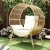Outdoor Egg Chair, Oversized Wicker Patio Chairs with 6.69'' Cushions,350LBS Capacity, Indoor Round Rattan Nest Chair with Stand 1
