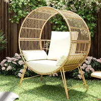 Outdoor Egg Chair, Oversized Wicker Patio Chairs with 6.69'' Cushions,350LBS Capacity, Indoor Round Rattan Nest Chair with Stand 1