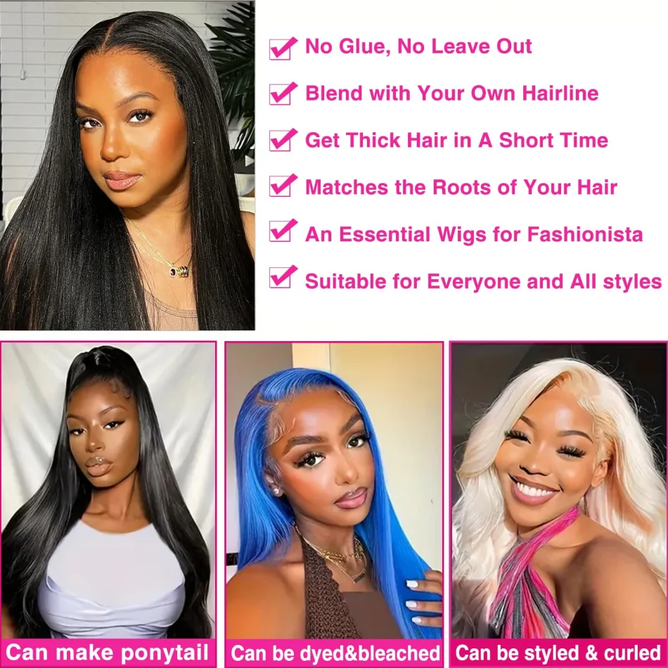 V Part Wig Human Hair Glueless Wig 220 Density Straight Brazilian Human Hair Wigs Natural Black NO Glue For Black Women 38 Inch