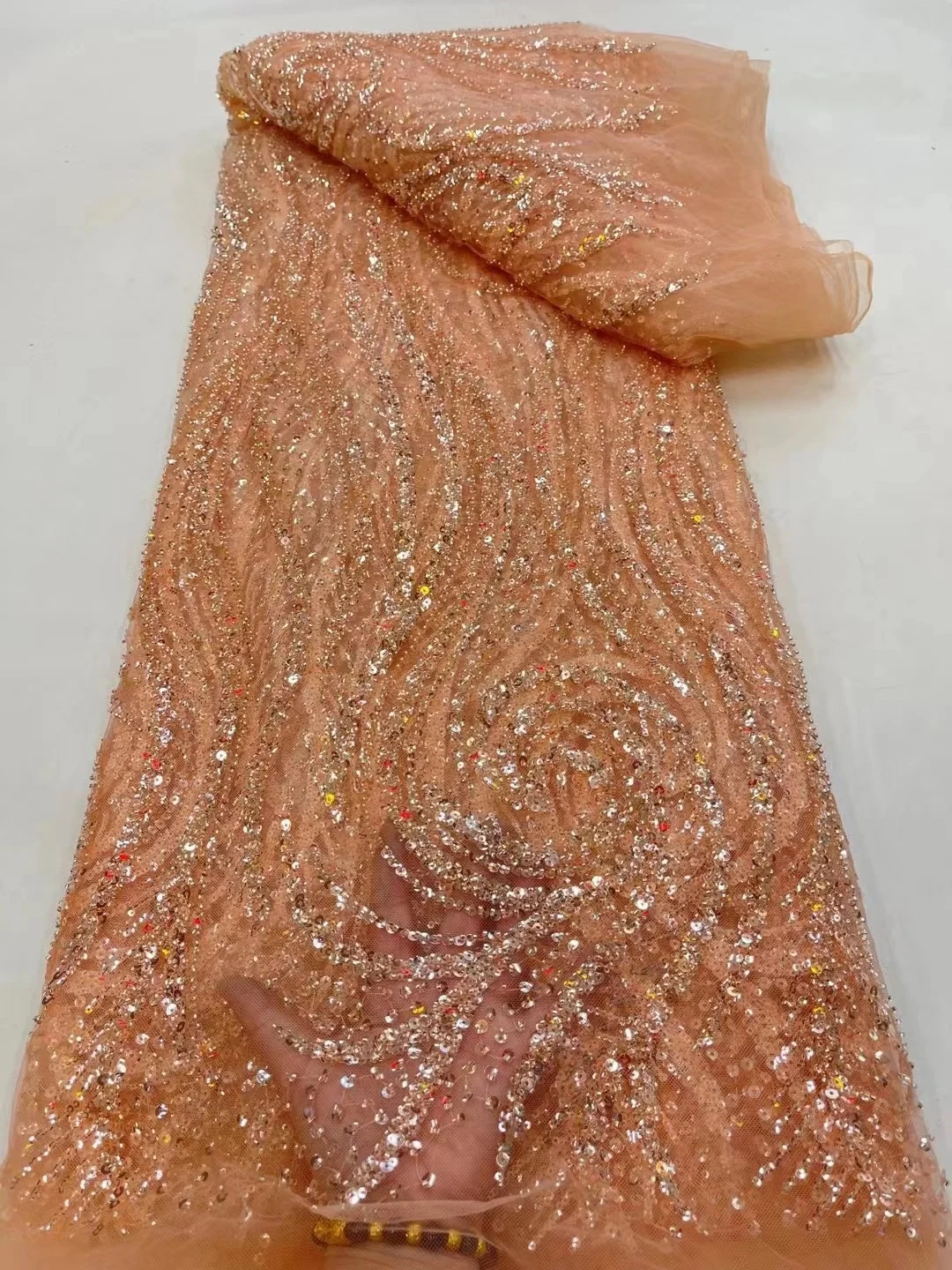 

Luxurious African Sequins Beaded Groom Tulle lace Fabric 2023 High Quality Embroidery French Mesh Tulle Lace For Party
