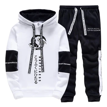 2025 Brand New Men's Set Felpa con cappuccio Pantaloni sportivi Moda giapponese Felpa con cappuccio Outfit Maschile Quotidiano Casual Sportivo Tendenza Tuta da jogging 1