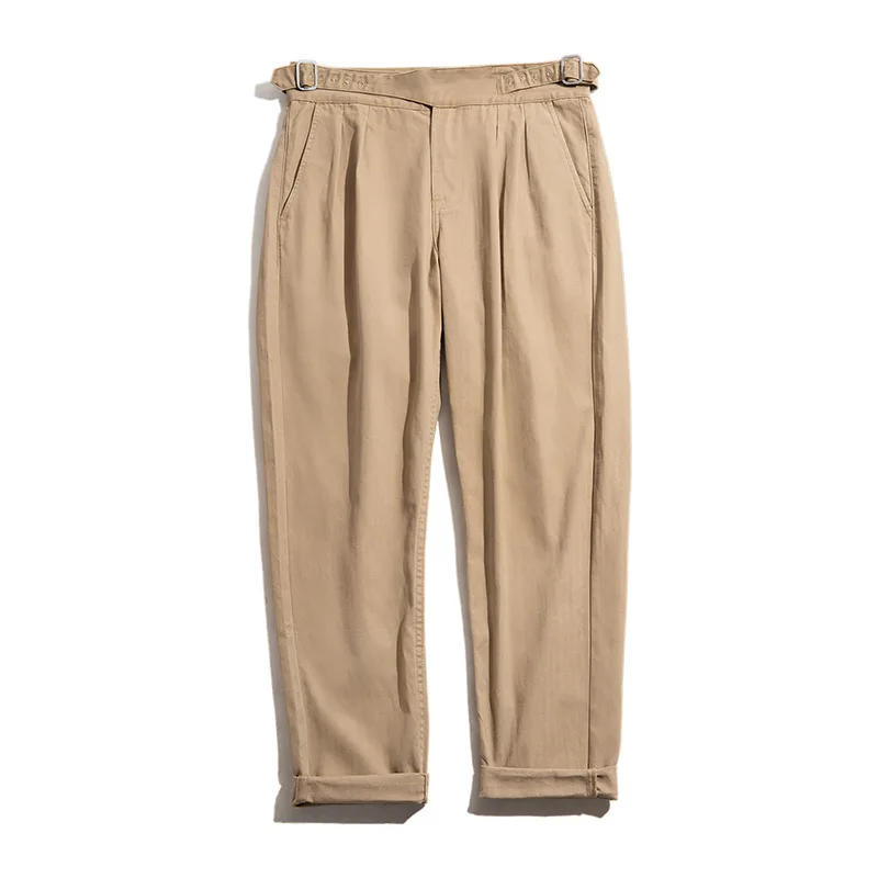 Maden Vintage Adjustable High Waist Gurkha Pants Men's Casual  Double Pleated  Straight Tapered Pants Amekaji Cotton Trousers 5