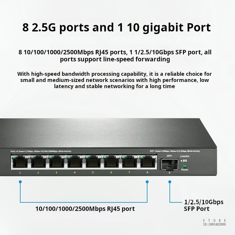 MERCURY 이더넷 스위치, 플러그 앤 플레이, SE109 2.5G 스위치, 8 * 2.5GE + 1 * SFP 포트, 8*10, 100, 1000, 2500Mbps RJ45 포트, 8 포트, 2.5G