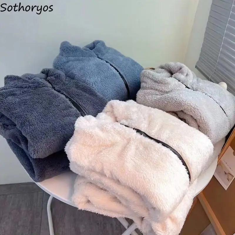 

Теплый фланелевый зимний пижамный комплект для женщин, простая однотонная одежда для сна на молнии, корейская мода, утепленная парная одежда для студентов