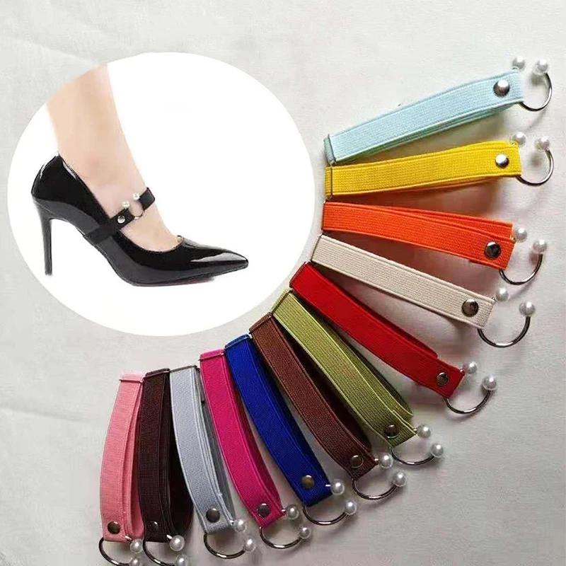 

1Pair Women Anti-loose High Heels Elastic Shoe Strap Belt Adjustable U-shaped Pearl No Tie Lazy Shoelace Buckle Accessories