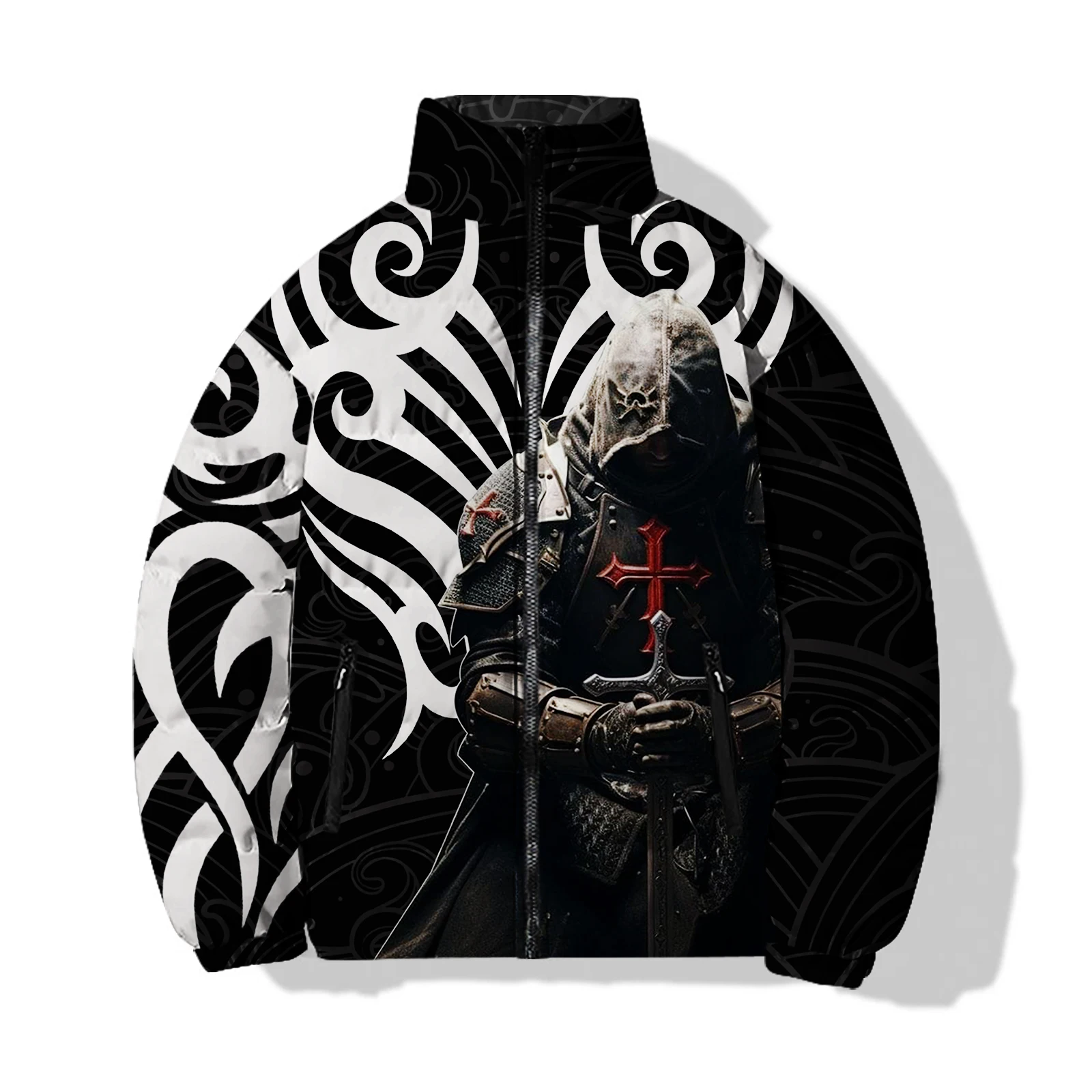 thumbnail image 2 of Abrigos de invierno para hombre Chaquetas cómodas y cálidas para hombre Abrigo de invierno moderno y versátil con estampado de guerrero medieval para hombre, 2 of 5