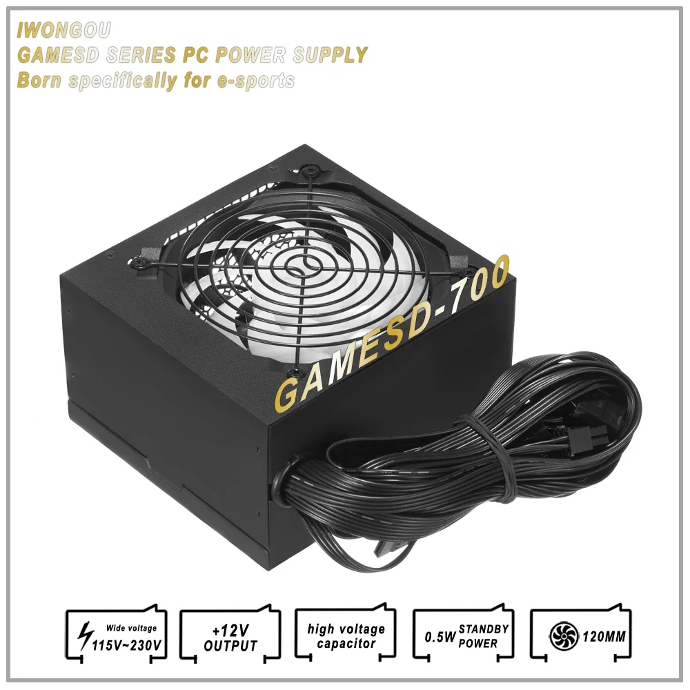 IWONGOU PC Power Source Max 700w For Gaming Desktop 24pin 12v Atx Active PFC PC Fonte GAMESD700 PSU