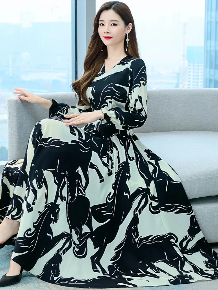 

Women Fashion Floral Chiffon Boho Beach Maxi Dress 2023 Vintage Casual Party Spring Elegant Bodycon Long Sleeve Evening Dresses