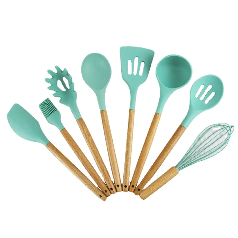 

10PCS Wood-handled Silicone Kitchen Baking Tools Gadgets Cooking Tools Utensil Set Accessories Cooking