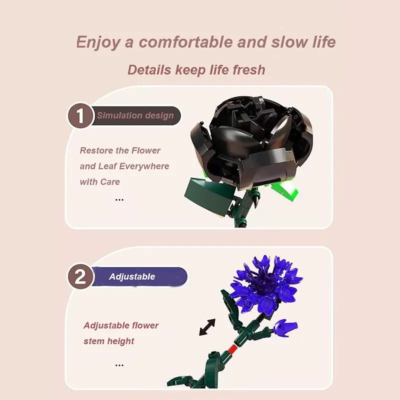 Flower Building Blocks Flower Model Building Blocks 3D Bouquet Plants Sunflower Rose Bricks Kits Children DIY Educational Toys Adult Romantic Gifts