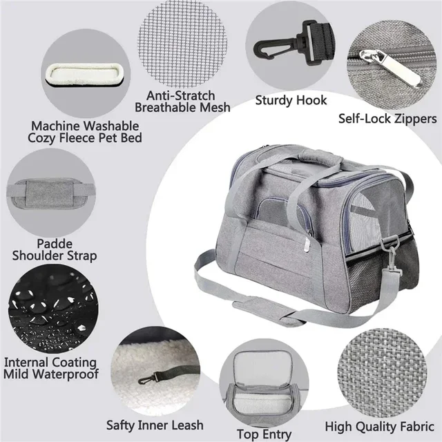 Dog Carrier Bag With Thick Cotton Cushion Pet Aviation Backpack Anti-suffocation Portable Travel Bag Pet Dog Bag Mesh Outdoor 3