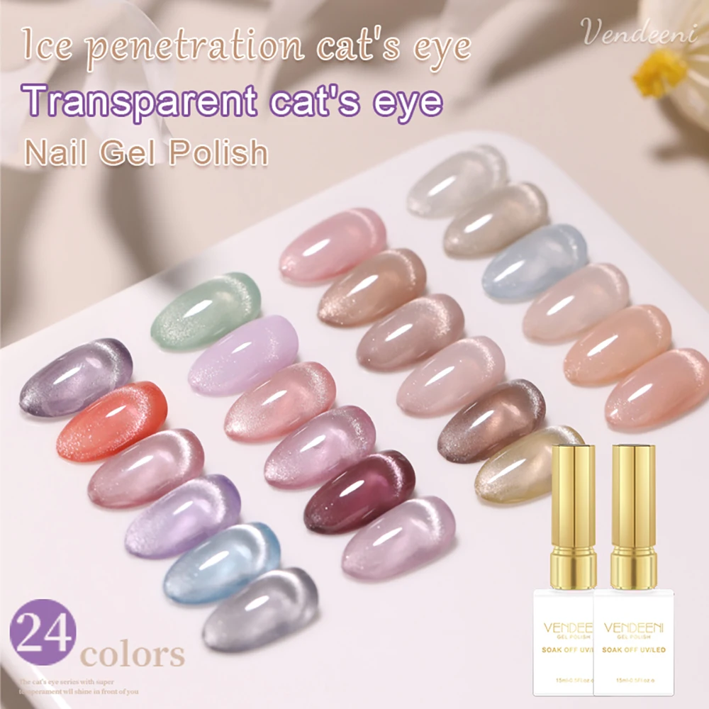 Vendeeni 24 Color/Set Transparent Crystal Cat Eye Gel Nail Polish Magnetic UV LED Gel Varnish Jelly Cat Eye Nail Art Gel Lacquer 2