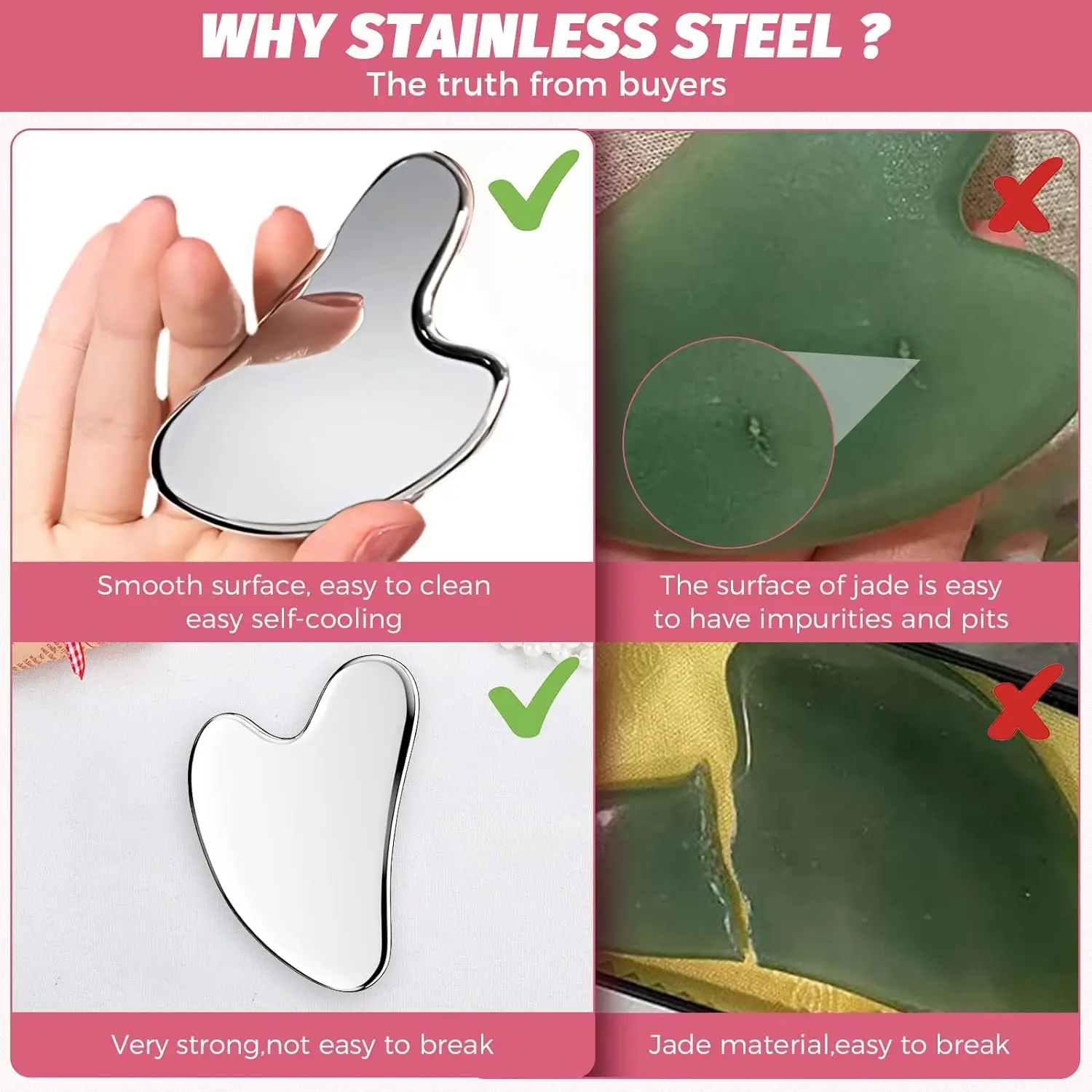 Gua Sha Board Facial Massage Tool Stainless Steel SUS304