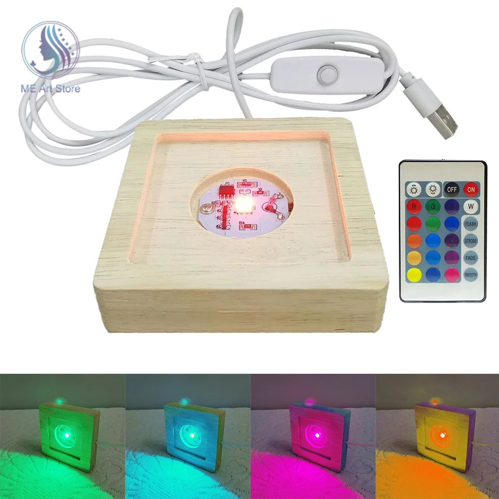 Wood Light Base Rechargeable Remote Control Wooden LED Light Rotating Display Stand Lamp Holder Lamp Base Art Ornament