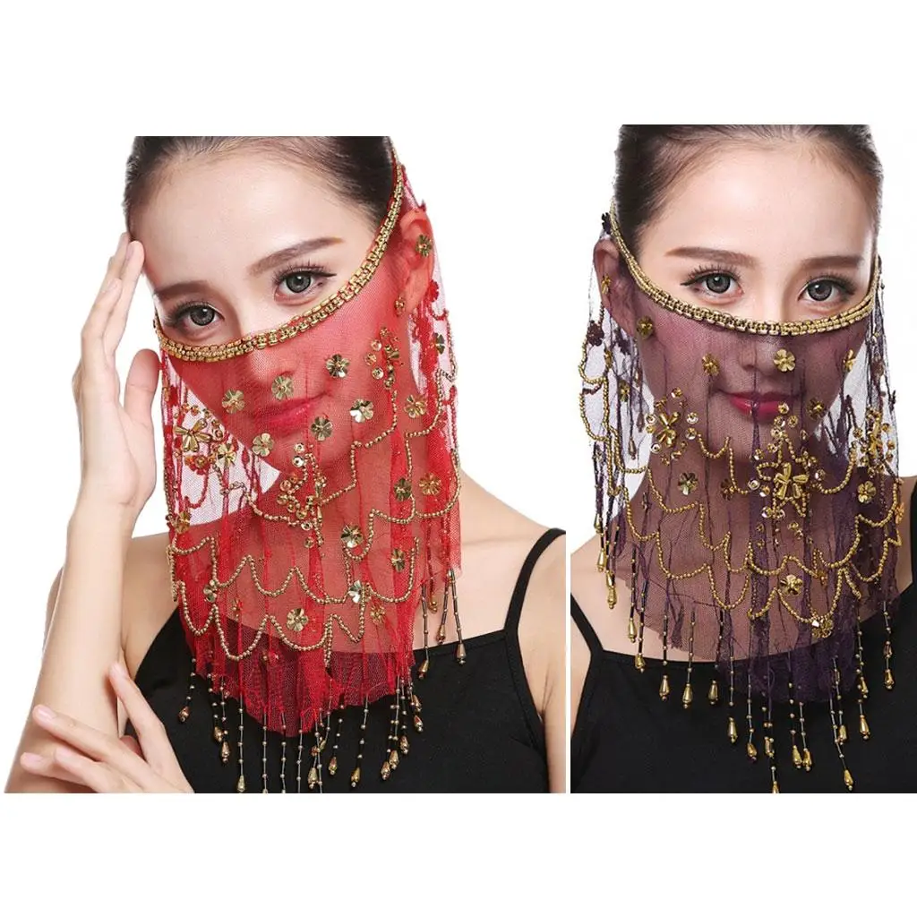 Belly Dance Face Chiffon Sequins Headpiece Dancing Sequin Head Scarf