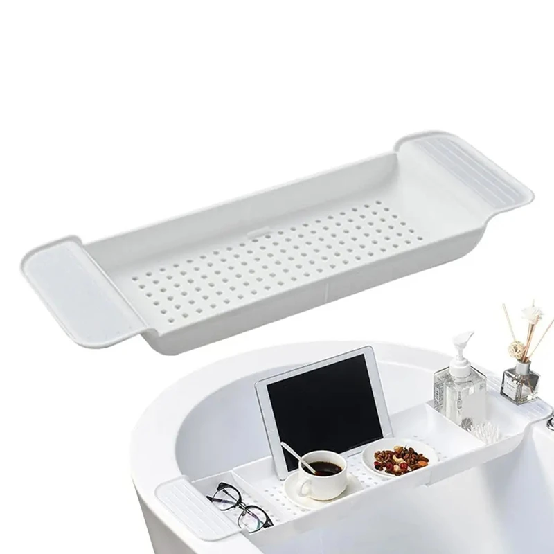 A85Q-Bath Tub Tray Extendable Draining Bath Tray Space-Saving Household Bathtub Shelf Small Storage For Towels Glasses