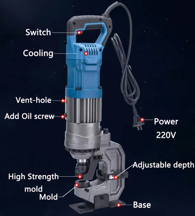 アングルパンチャー 電気油圧パンチャー,厚さ10mm,アングル鋼,チャネル穴開口部,銅