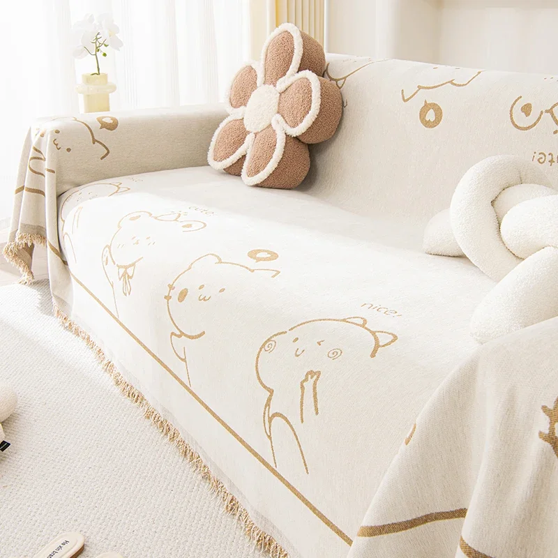 

Cartoon Pattern Sofa Cover Double Sided Chenille Sofa Towel Dust Proof Anti-cat Scratch Couch Cover for Living Room Home Decor