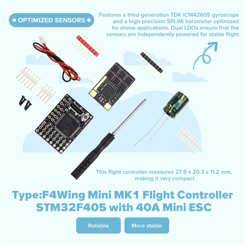 ABKQ-마이크로 고정익 항공기 필수품: F4wing Mini MK1 비행 컨트롤러, STM32F405, 40A ESC, AP/BF/INAV 지원