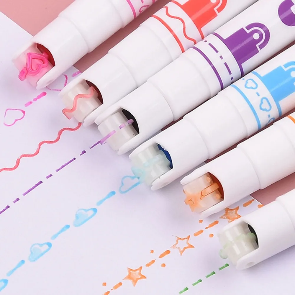 funny double line pattern outline marker pen hand copy account multi colored curve pen quick dry mark notes painting highlighter School Office Highlighter Quick-drying Marking Wavy Flare Pens Curve Highlighter Pen Roller Curve Pen Lace Outline Pen