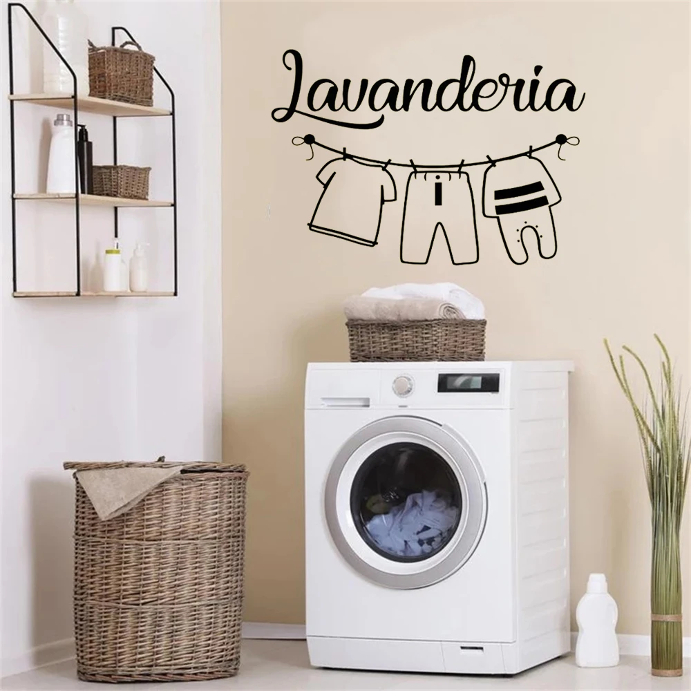 Italian Words Lavanderia Wall Sticker Panni Stesi Wall Decals Laundry Room  Decoration Waterproof Removable Wallpaper