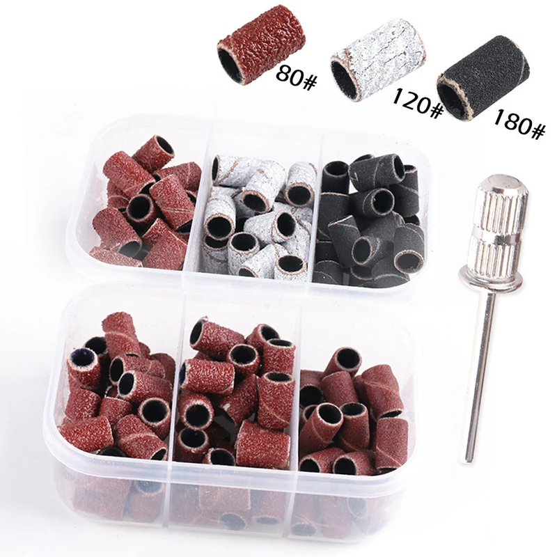 60 75Pcs/Box Sanding Cap Bands 180/120/80 Grit Nail Drill Grinding Bit