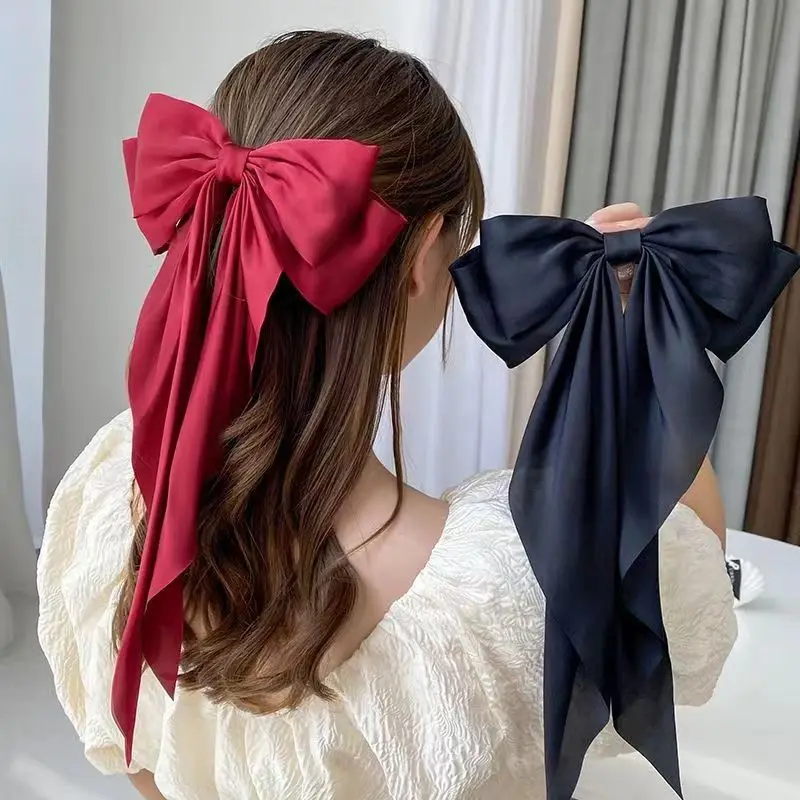 Vintage Red Big Velvet Bow Hair Clip For Women Girl Long Ribbon Hairclip  Black Large Barrette Korean Top Hairpin Hair Accessorie - AliExpress
