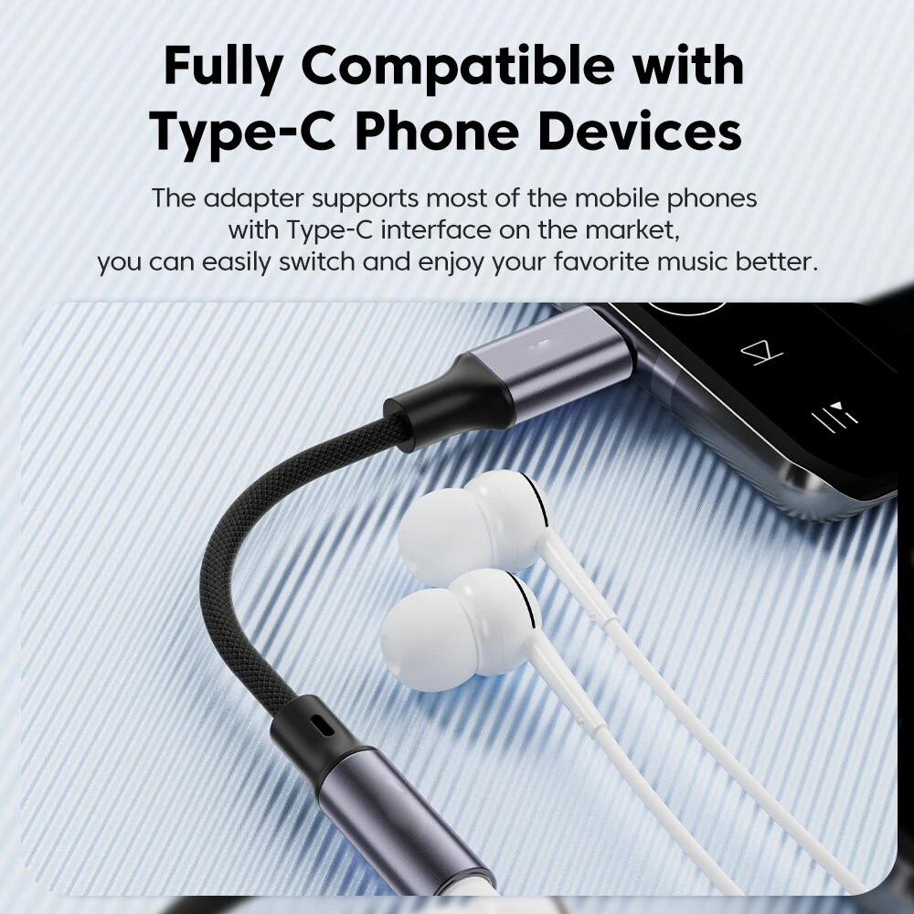 Type C Aux Adapter Durable Nylon Braided Type C Headphone Jack Adapter Gold-Plated 3.5mm Aux Cable for Car/Music/Gaming 0ms Delay Mic & Volume