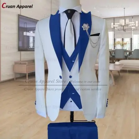 20 Color Stylish White Suits for Mens Slim Fit Groom Groomsmen Wedding Tuxedo Tailor-made Formal Business Blazer Vest Pants 3Pcs mens suit