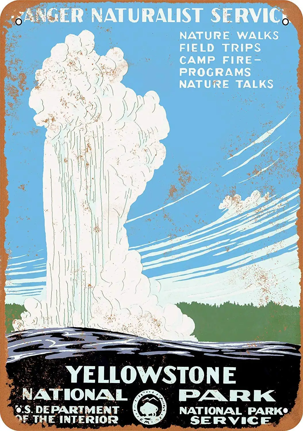 

Isaric Tin Sign 1938 Yellowstone National Park Old Faithful - Vintage Metal Sign 8 x 12 Inches