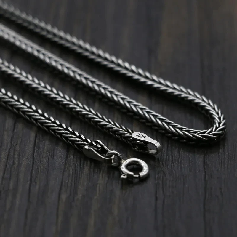 

S925 sterling silver whip necklace female sweater chain Vintage personality necklace without pendant men's chain accessories tre