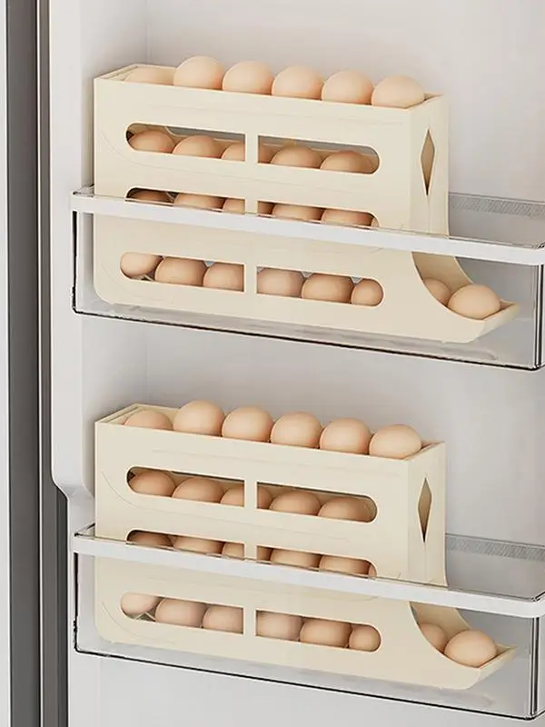 Egg Rack Cup Holder Auto Rolling Fridge Egg Organizer 30 Eggs Rack Tray