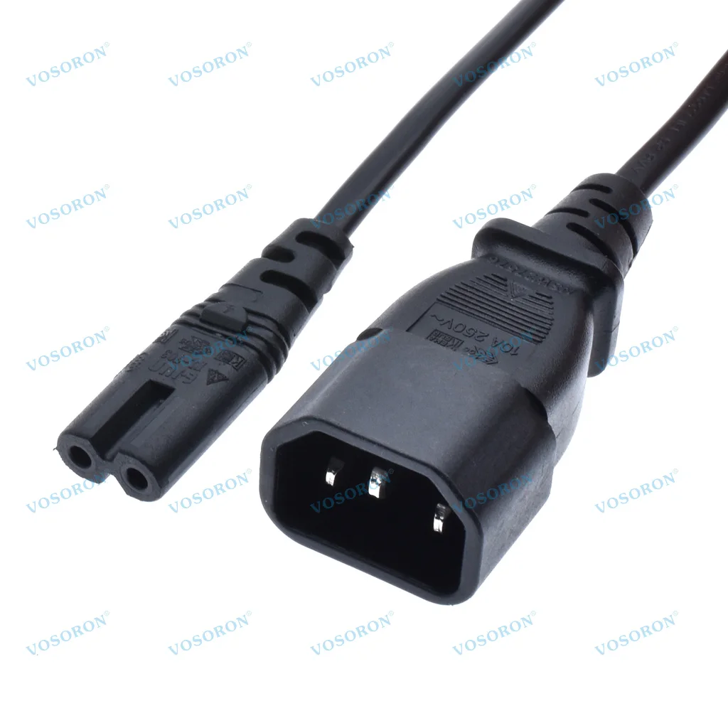 Universal Power Adapter Cable - IEC 320 C14 Male to Figure 8 C7 Female, 0.3m-3m, 2.5A Capacity